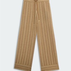 Guest in Residence Cashmere Striped Knit Wide-Leg Pants in Camel and Cream